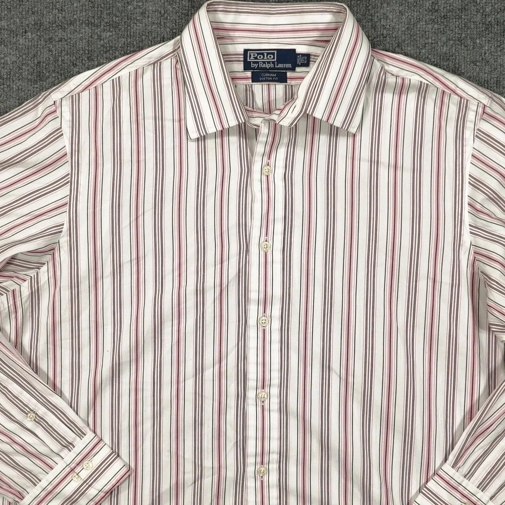 Polo Ralph Lauren Button Down Shirt Mens‎ 17.5 36/37 Pink White Striped Curham